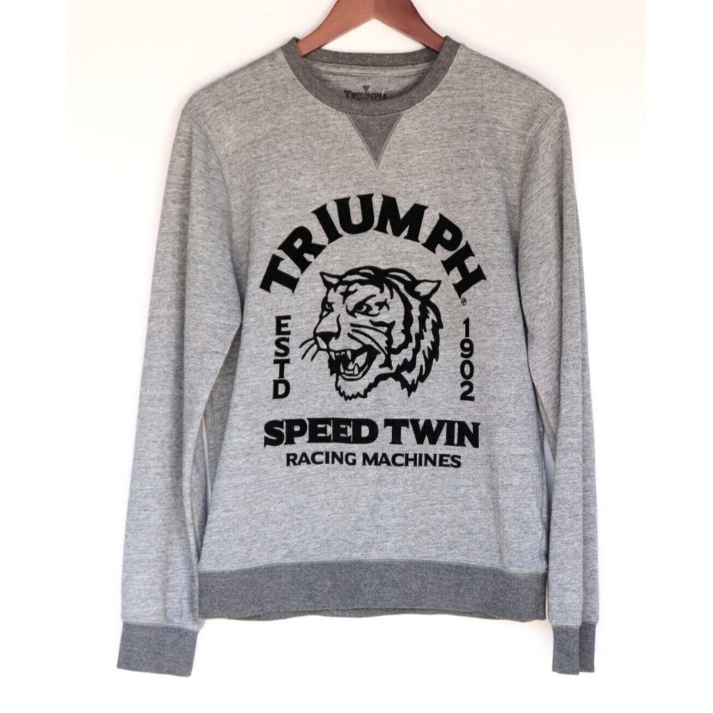 Lucky Jeans Triumph Women's Small Gray Sweatshirt Twin Speed Tiger Knit Sweater